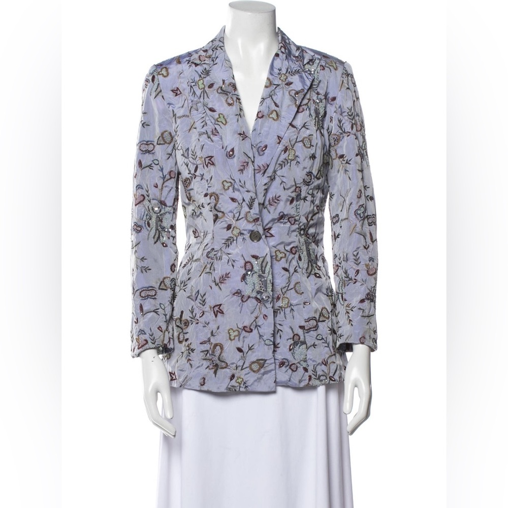 Lela Rose Silk Floral Beaded Blazer